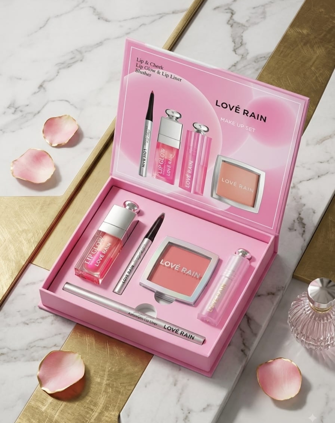 Kit Gloss,Lip Oil,blush e lápis labial